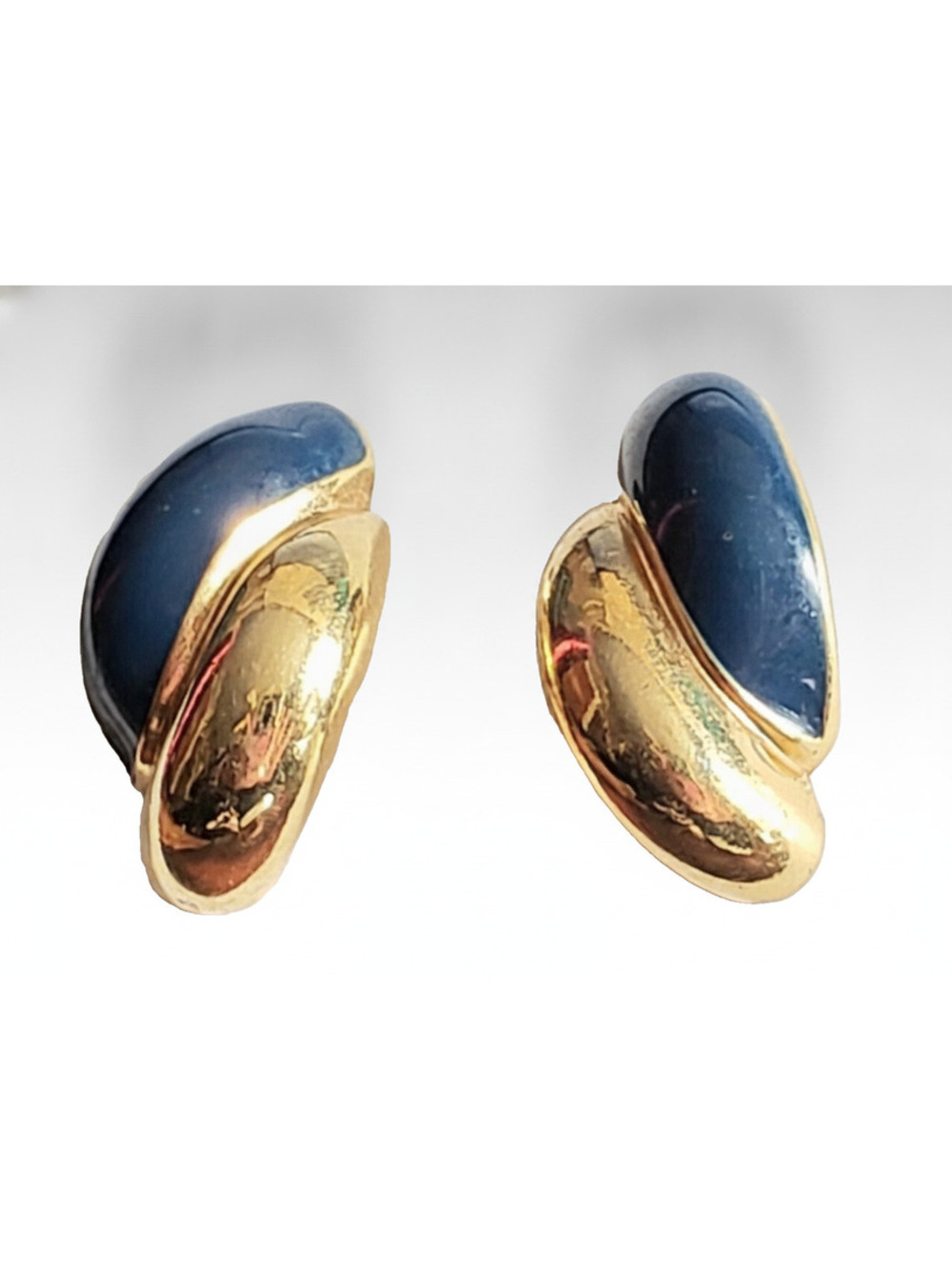 Vintage Pierced Earrings Navy Blue Enamel Gold-tone Posts 1980s Retro bp-94